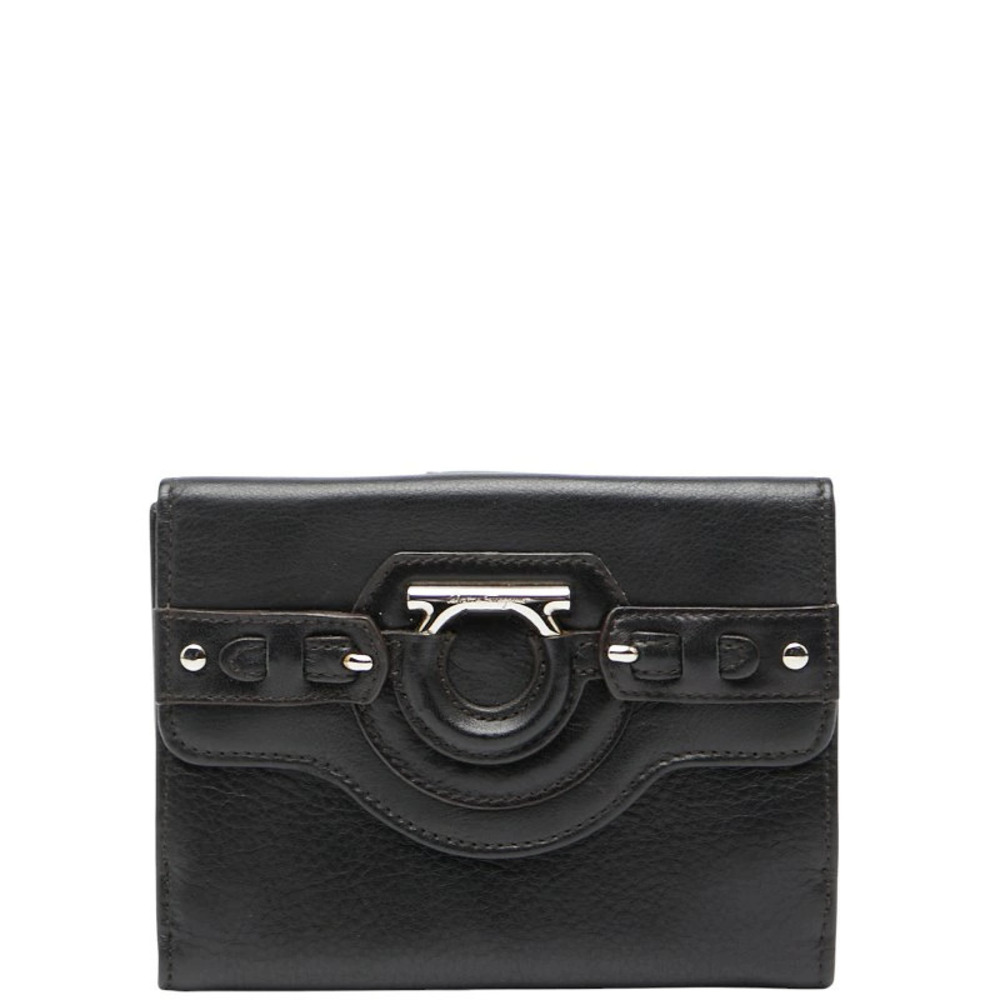 Salvatore Ferragamo Gancini Bi fold Wallet Black Leather